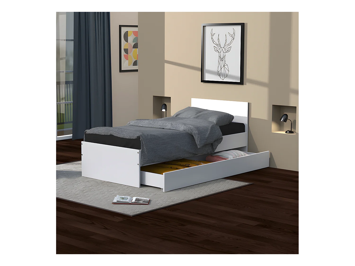 Lit OSLO 90x190 + 1 tiroir / Blanc