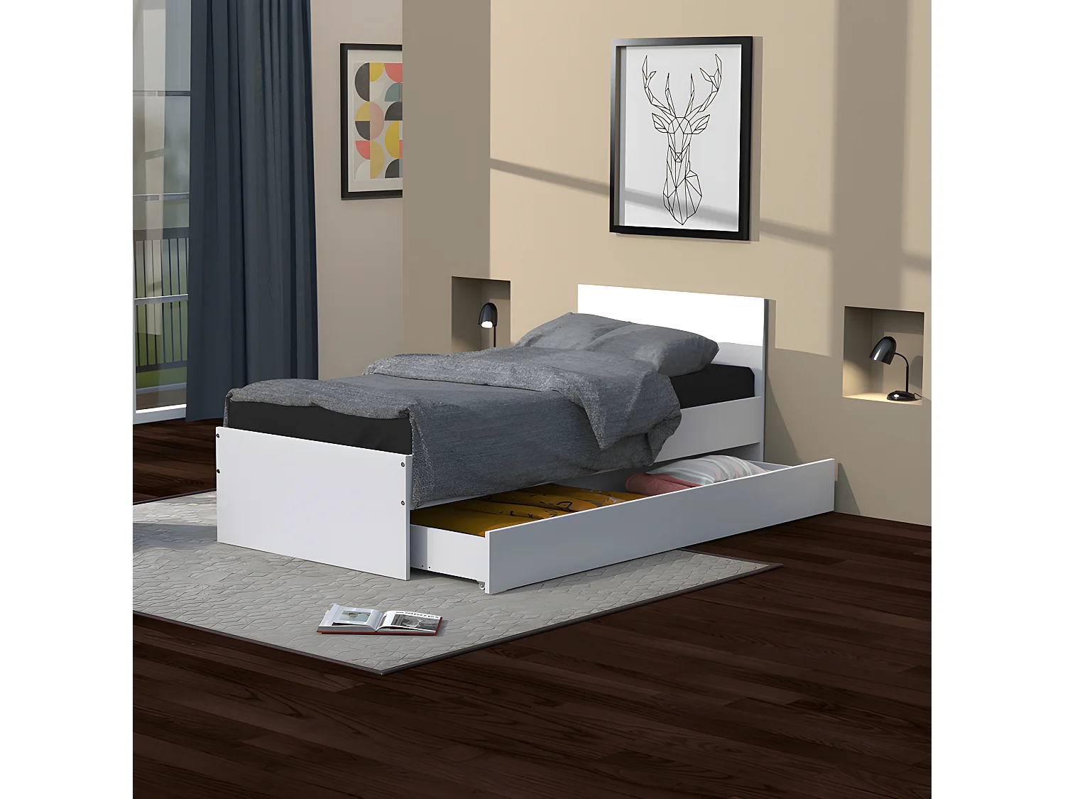 Lit OSLO 90x190 + 1 tiroir / Blanc