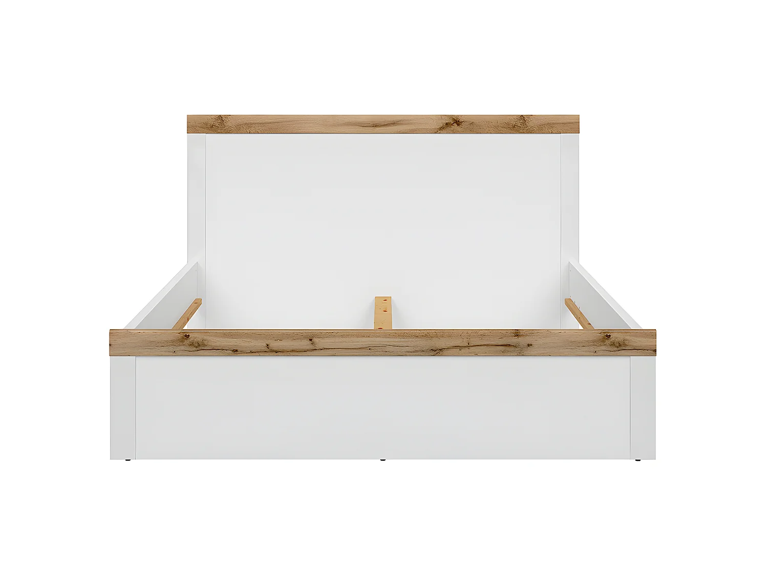 Cama de casal Hella branco e madeira 160x200