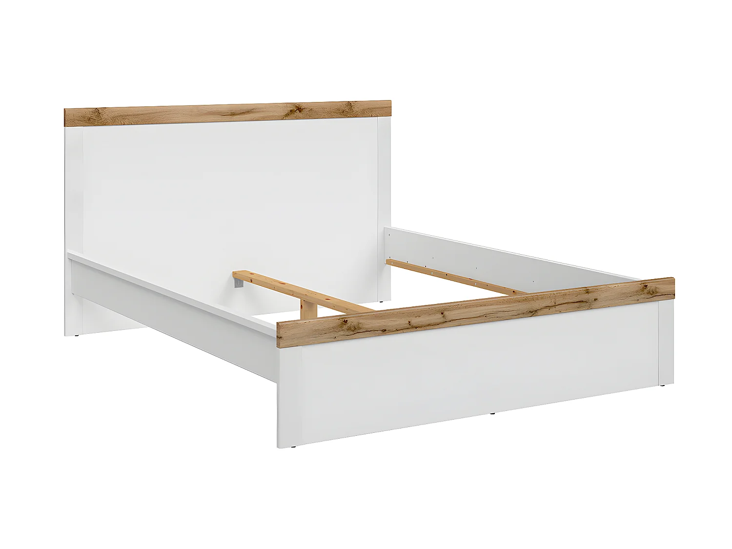 Cama de casal Hella branco e madeira 160x200