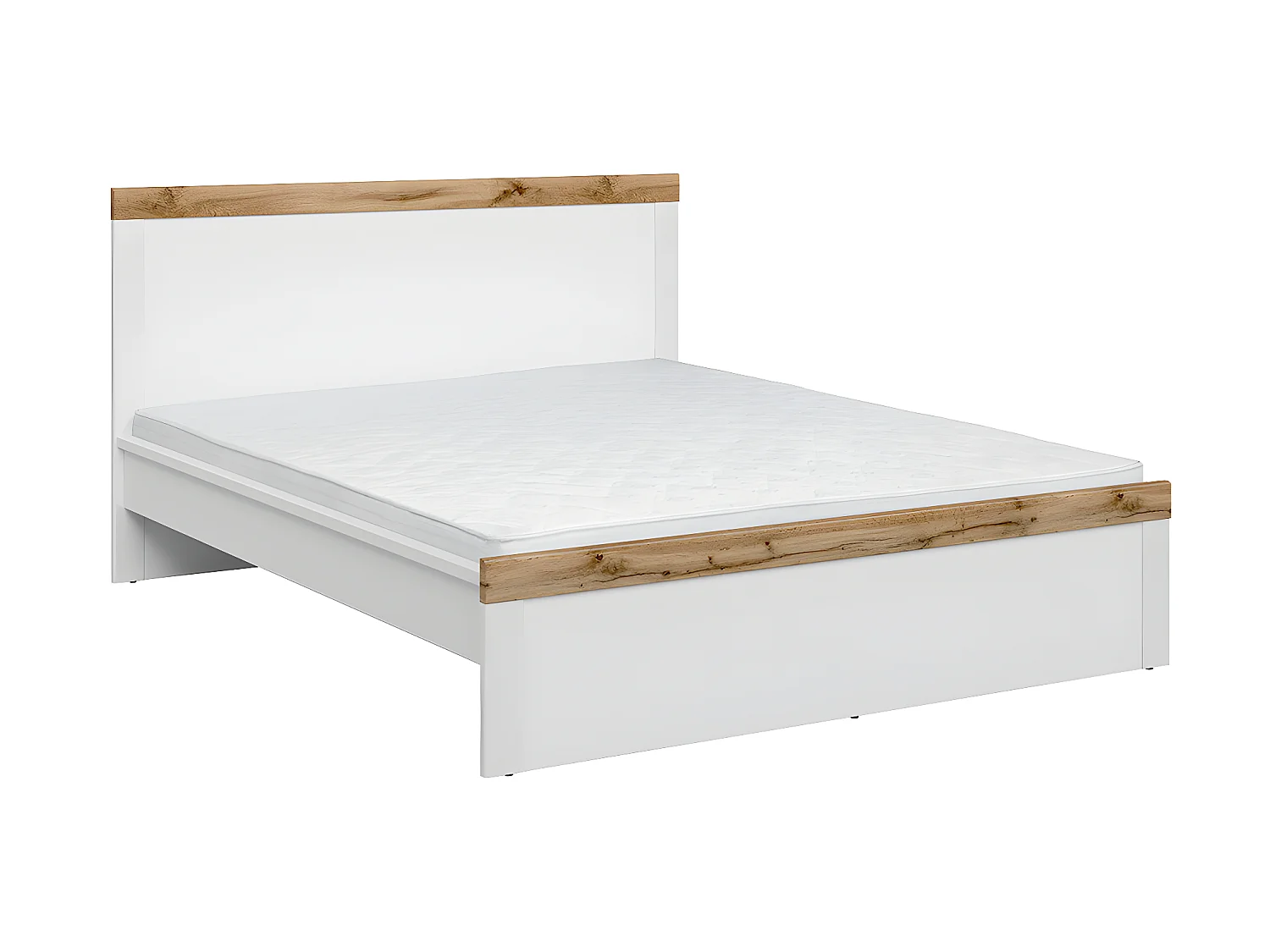 Cama de casal Hella branco e madeira 160x200