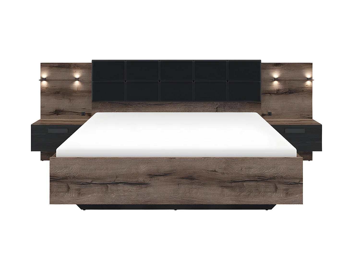 Lit 180x200 chevet LED et prise USB inclus Romane Bois
