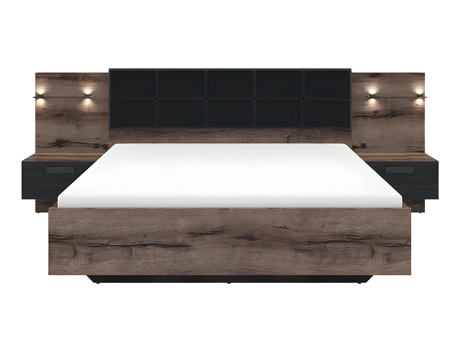 Cama de casal Romane madeira e preto 180x200