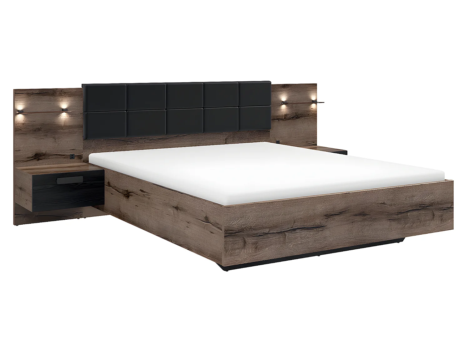 Cama de casal Romane madeira e preto 180x200