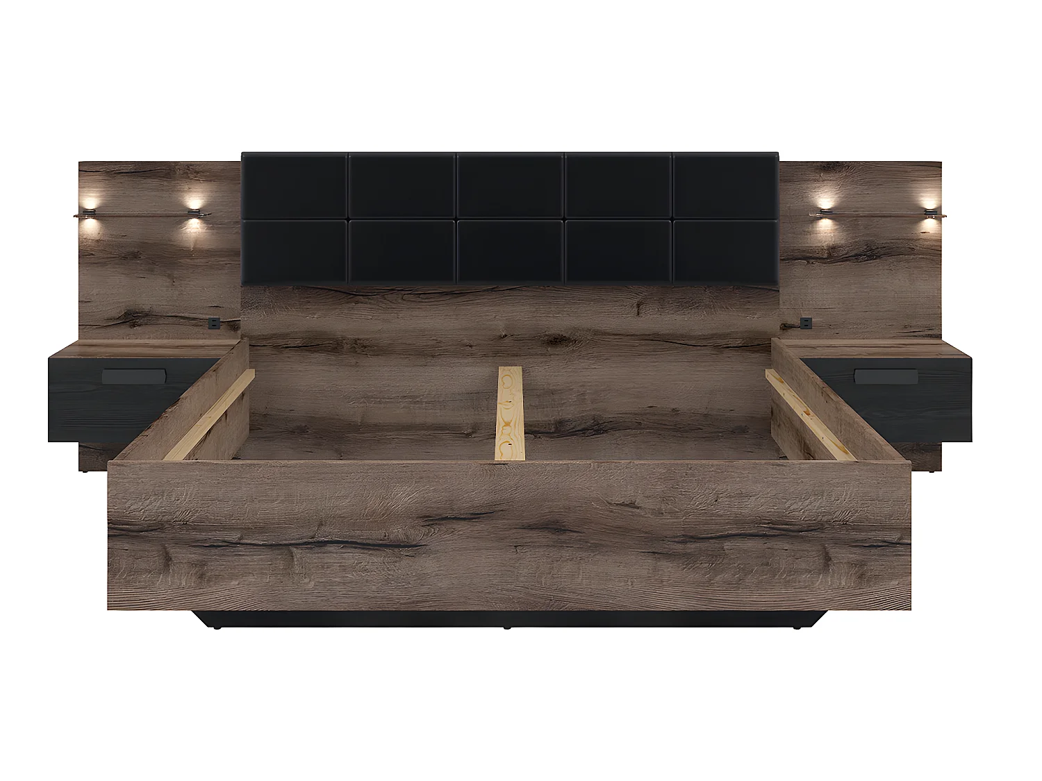 Cama de casal Romane madeira e preto 180x200