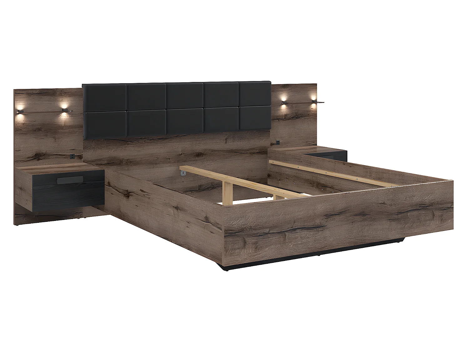 Cama de casal Romane madeira e preto 180x200