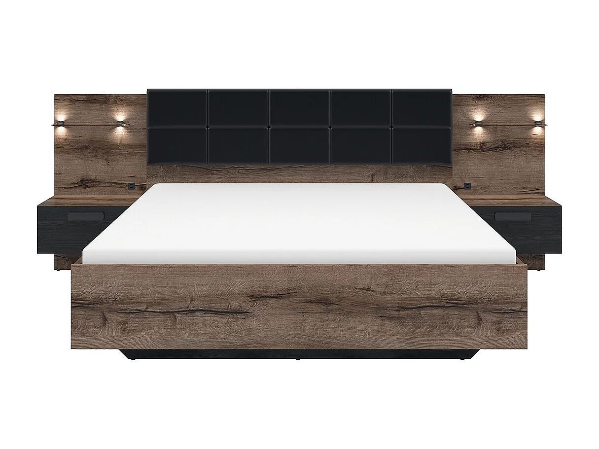 Lit 180x200 chevet LED et prise USB inclus Romane Bois