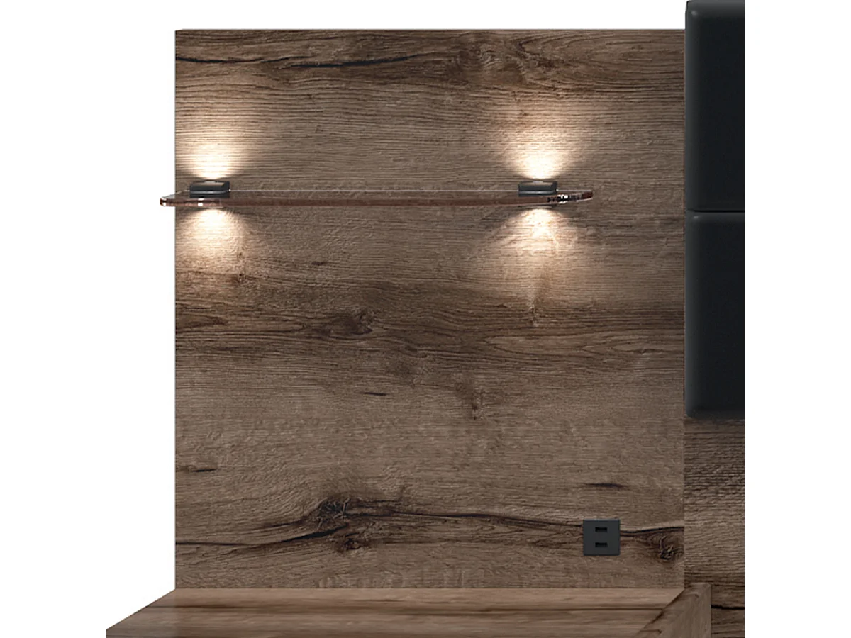 Lit 180x200 chevet LED et prise USB inclus Romane Bois