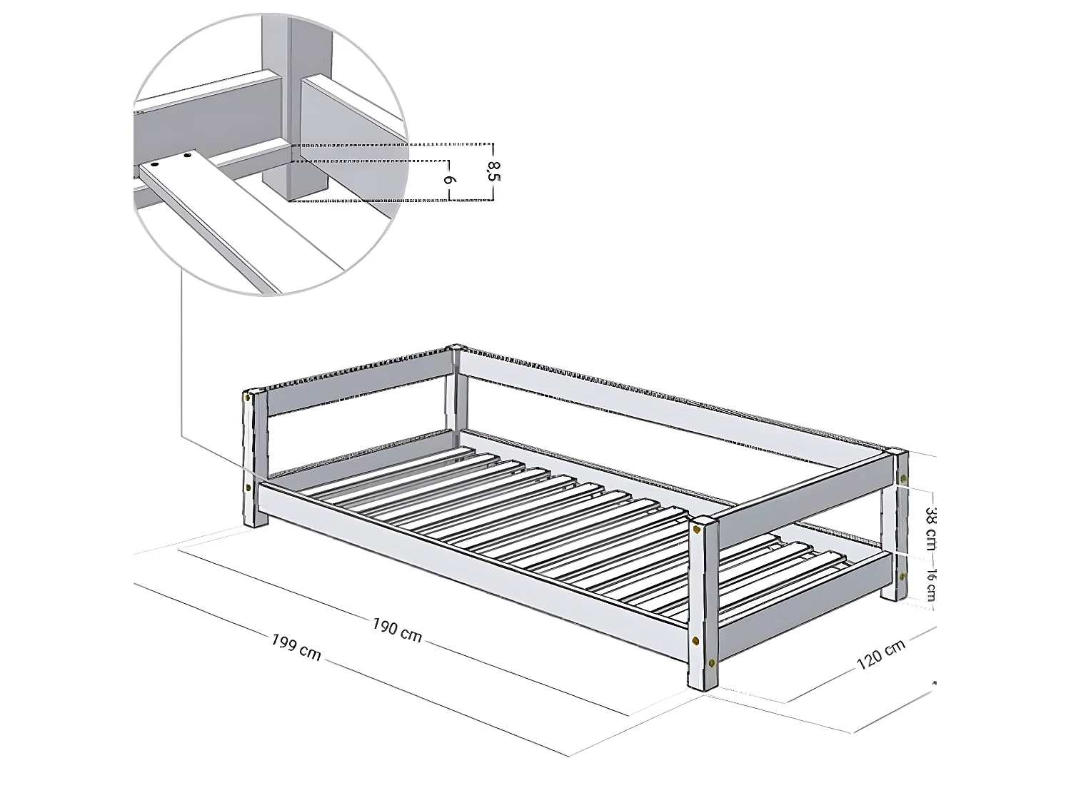 Lit enfant 120x190 Study - Bois