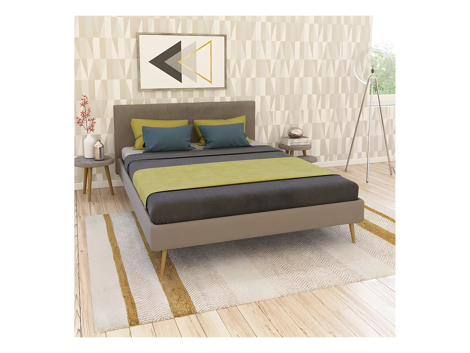 Lit FJORD 140x190 tissu + 1 sommier / Beige