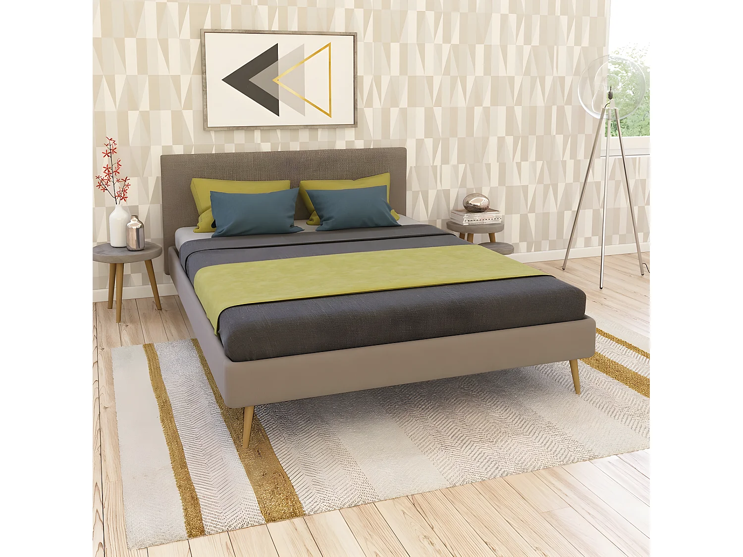 Lit FJORD 140x190 tissu + 1 sommier / Beige