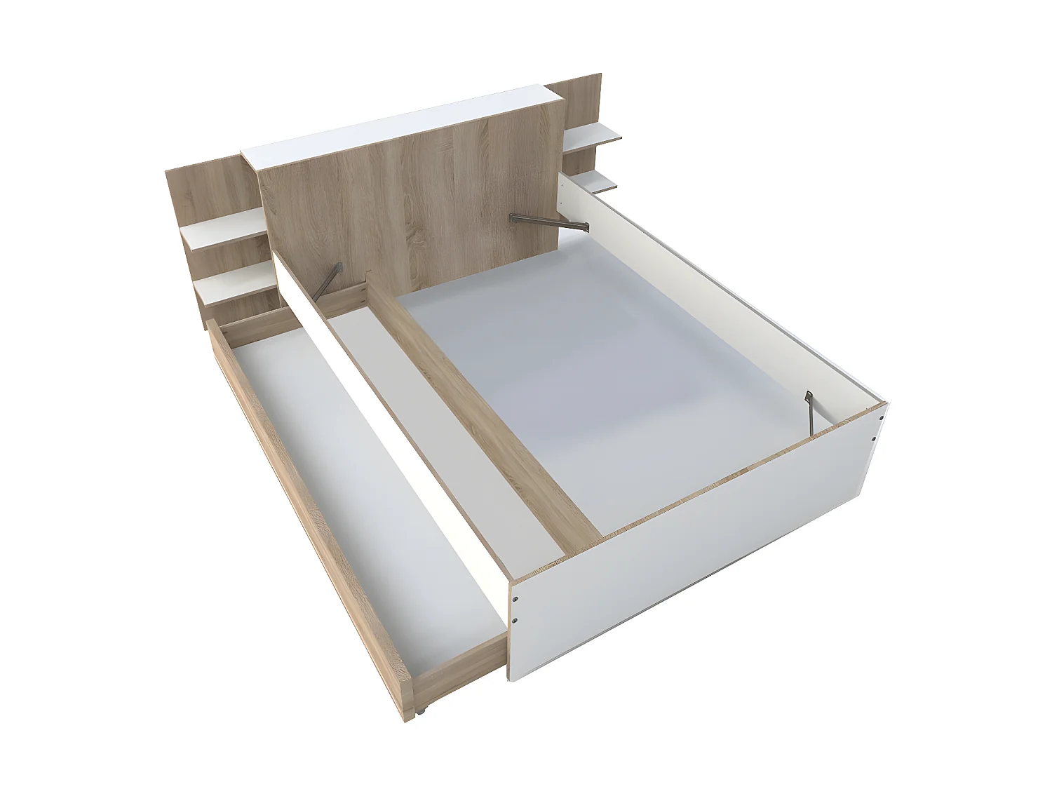 Lit CITY 140x190 + tête de lit chevet  + 1 tiroir / Décor Blanc & chêne blanchi