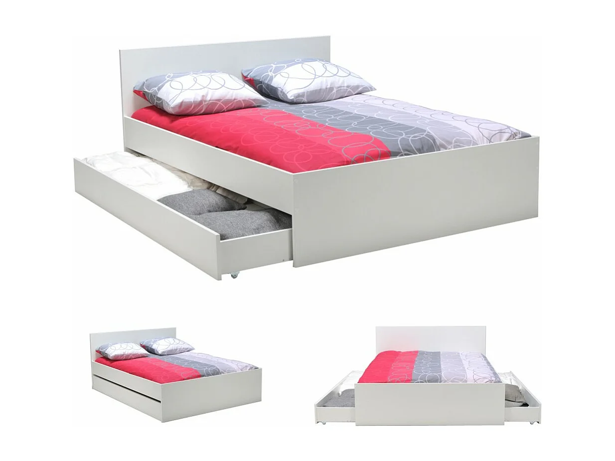 Lit OSLO 140x200 + 2 tiroirs / Blanc