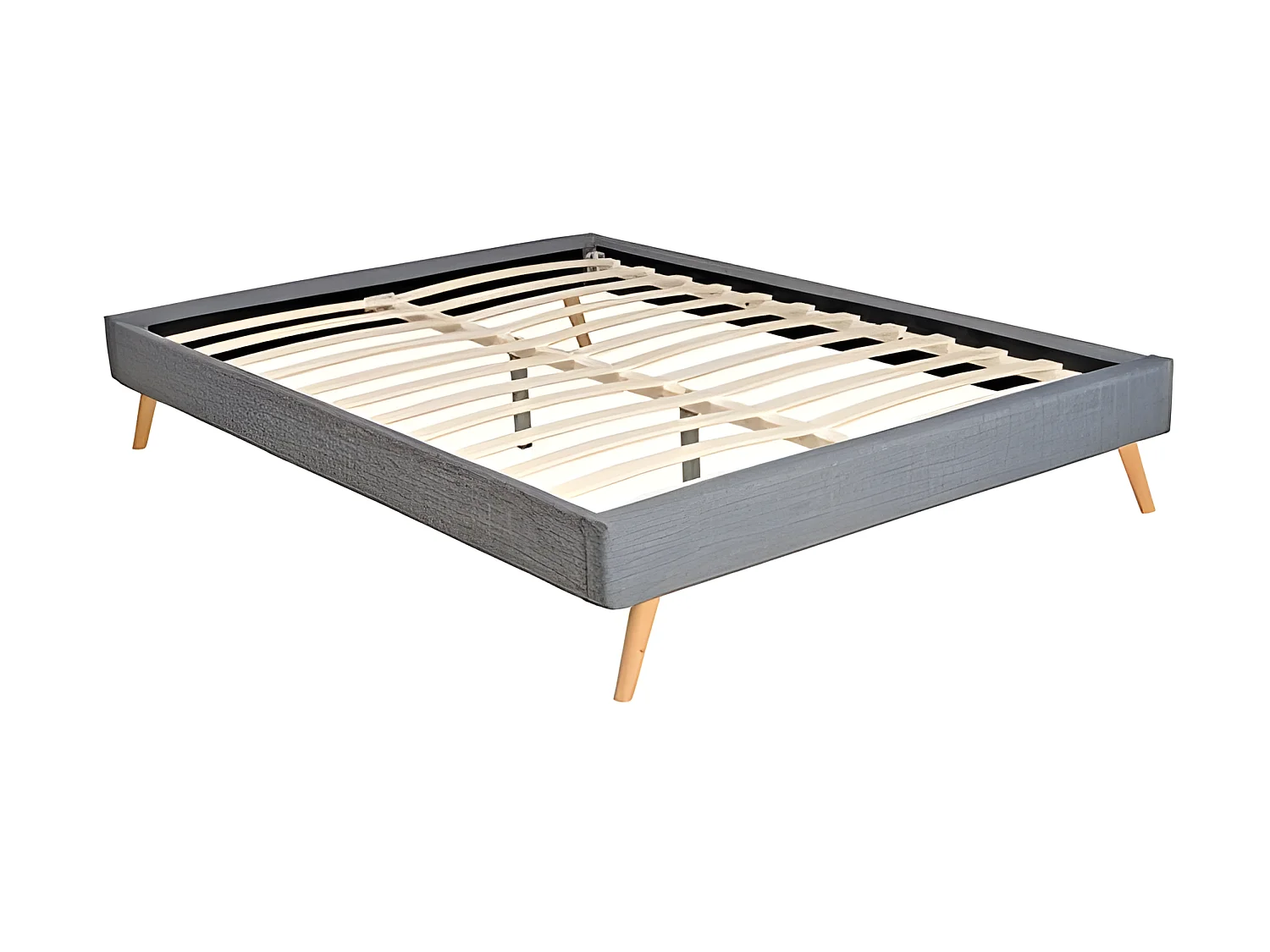 Lit BOREA 140x190 tissu + 1 sommier / Gris Foncé