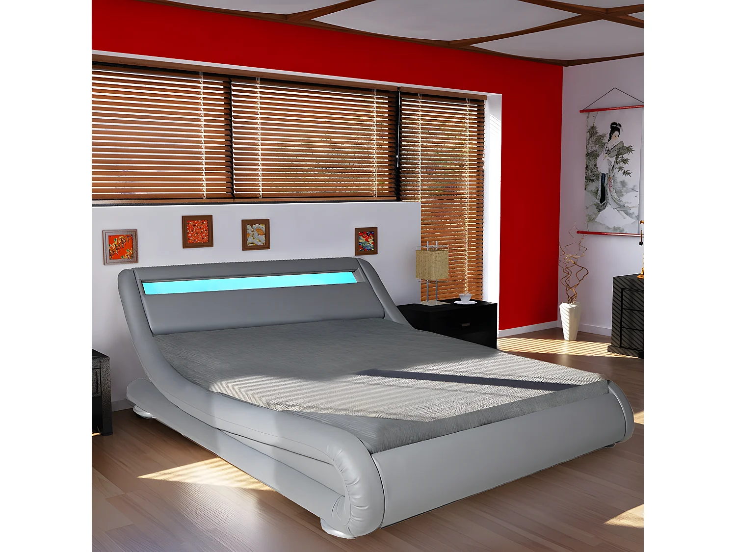 Lit WAVE 160x200 LEDS intégrées + 1 sommier / Gris