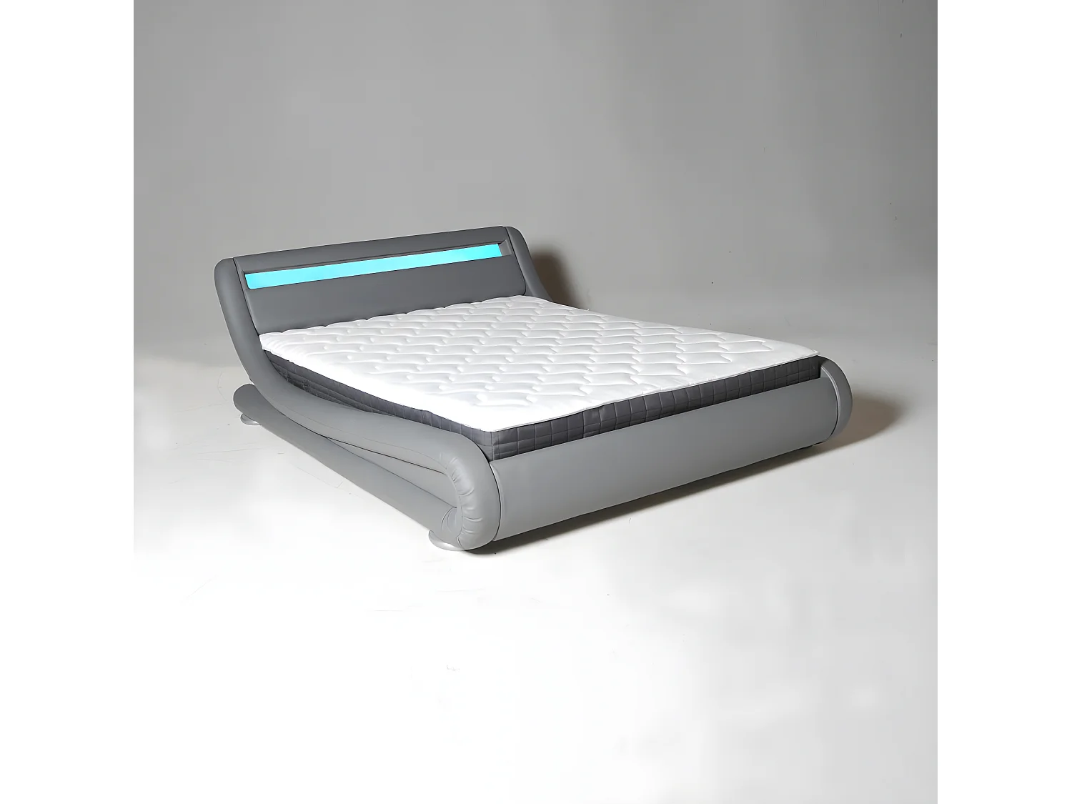Lit WAVE 160x200 LEDS intégrées + 1 sommier / Gris