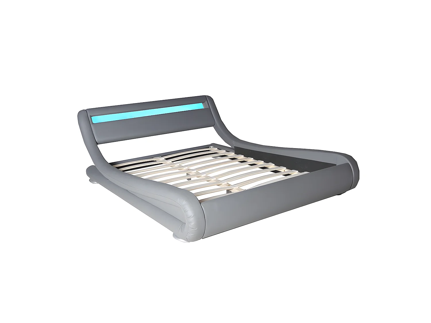 Lit WAVE 160x200 LEDS intégrées + 1 sommier / Gris