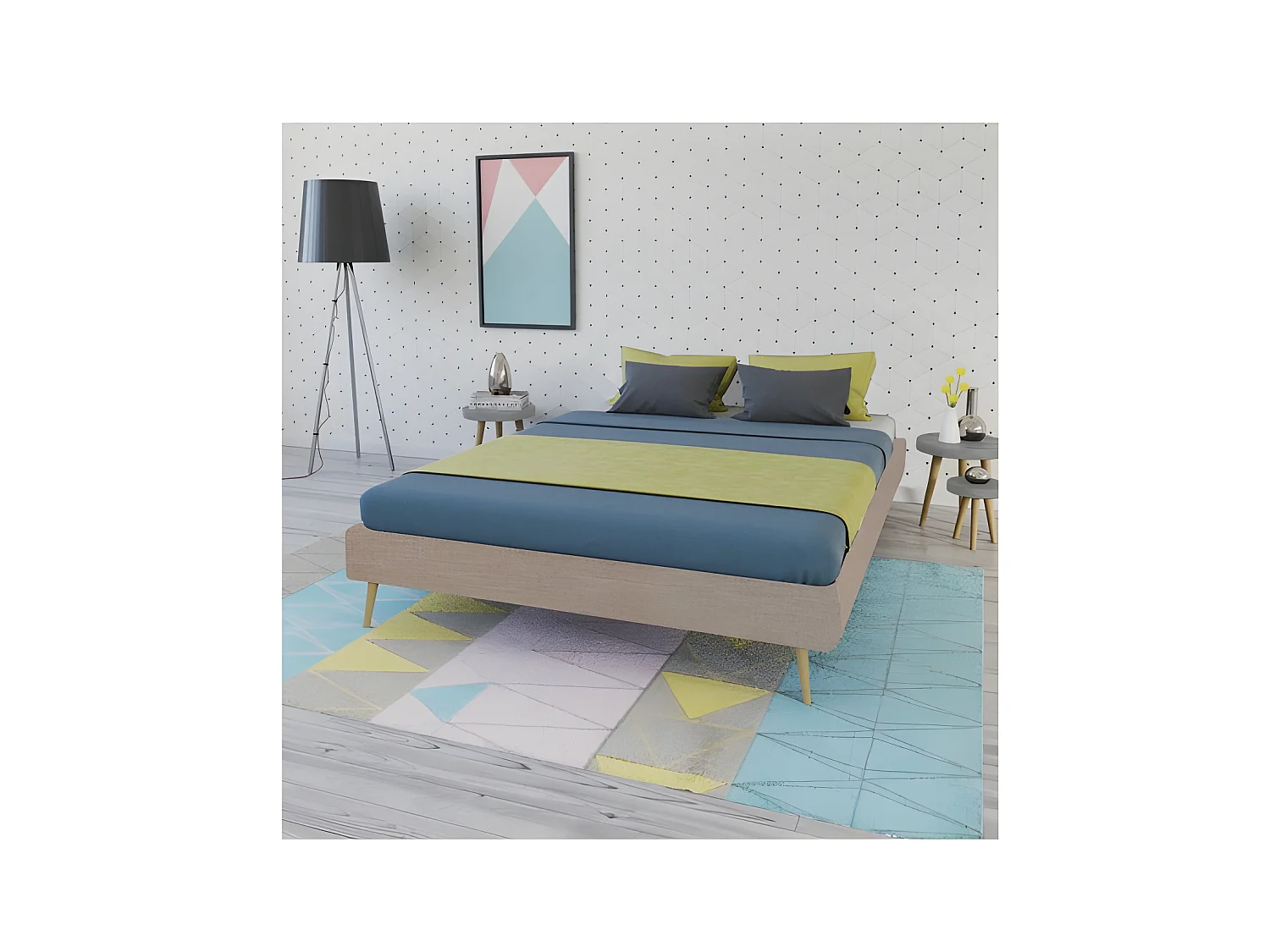 Lit BOREA 160x200 tissu + 1 sommier / Beige