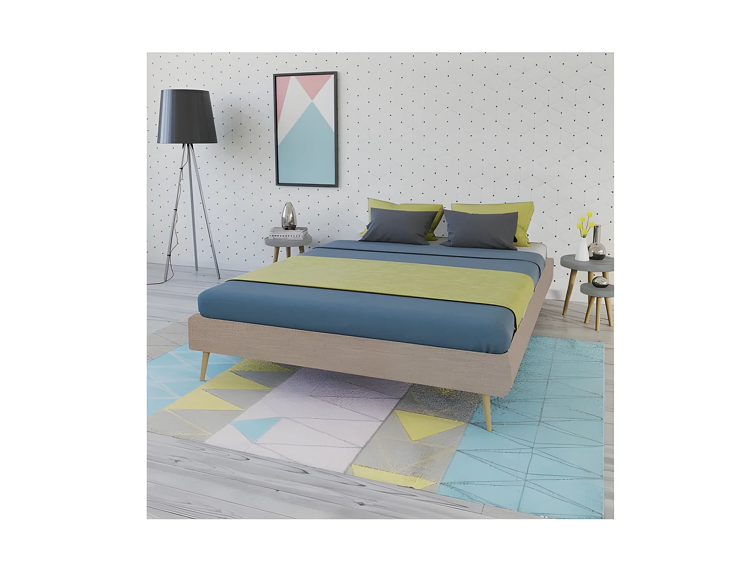 Lit BOREA 160x200 tissu + 1 sommier / Beige