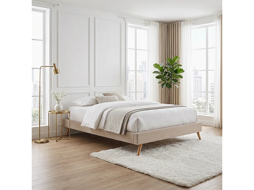 Lit BOREA 160x200 tissu + 1 sommier / Beige