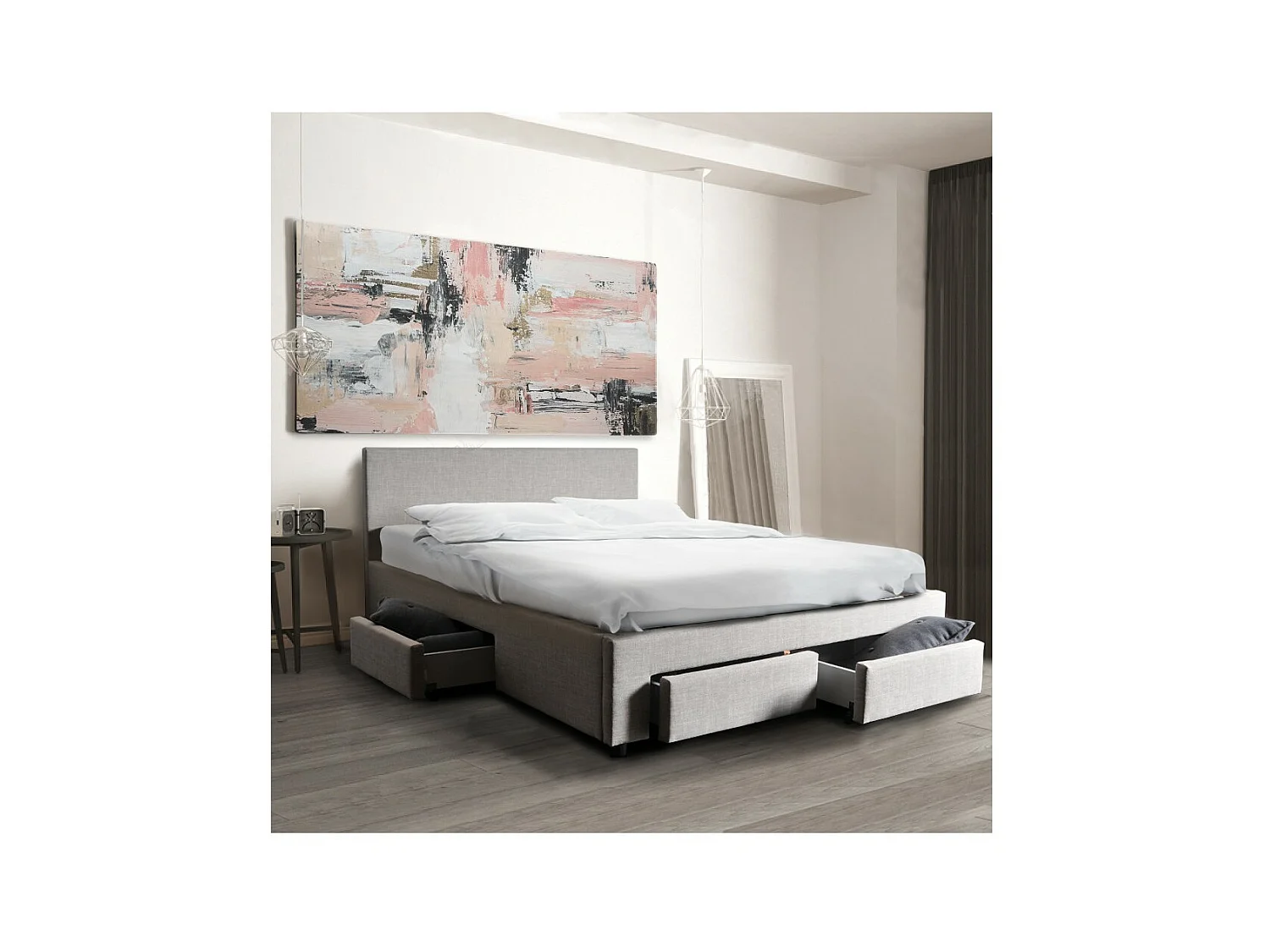 Lit LUGANO 140x190 + 1 sommier + 4 tiroirs / Gris clair