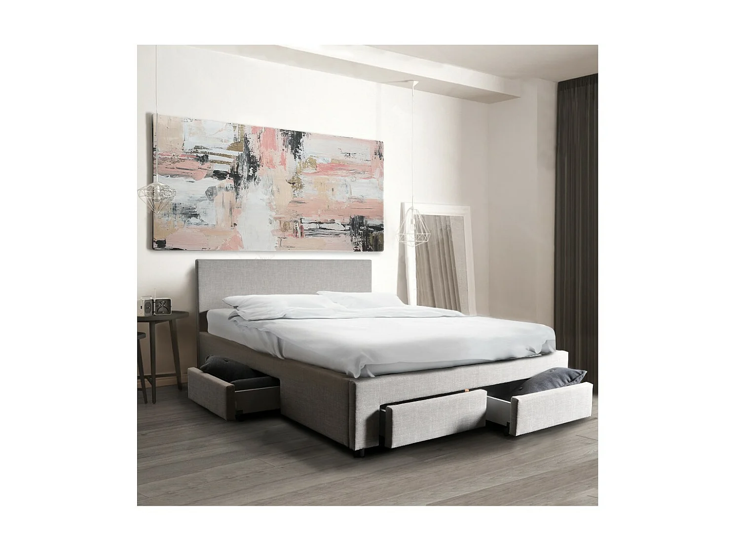 Lit LUGANO 140x190 + 1 sommier + 4 tiroirs / Gris clair