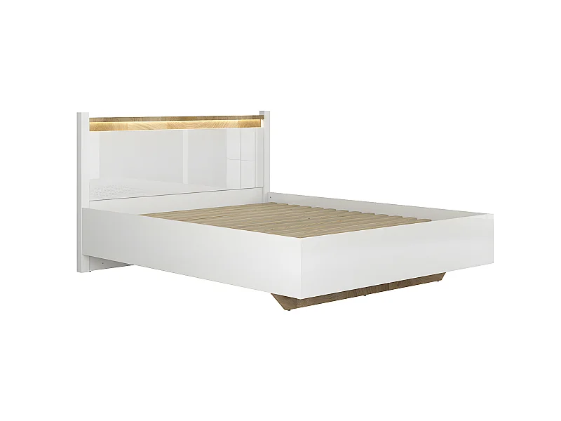 Lit 160x200 avec LED Helios Blanc laqué et Bois