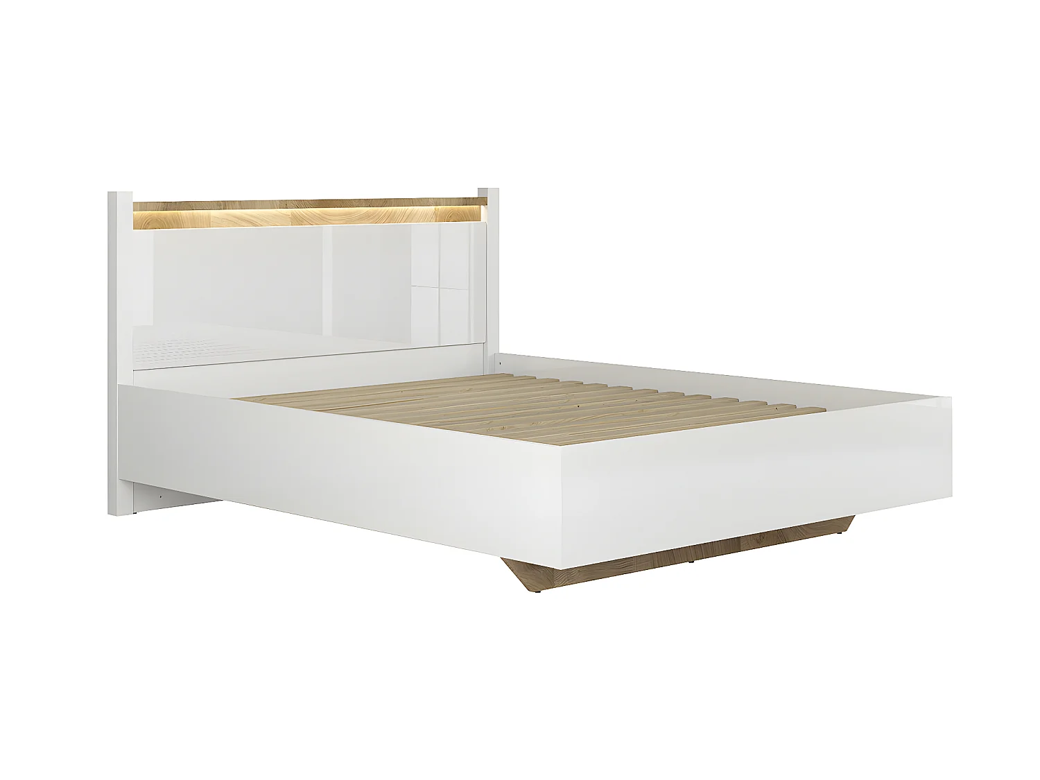 Lit 160x200 avec LED Helios Blanc laqué et Bois