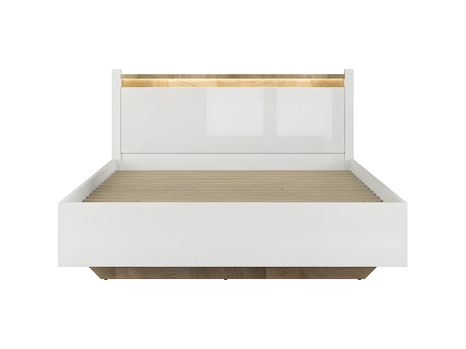 Lit 160x200 avec LED Helios Blanc laqué et Bois