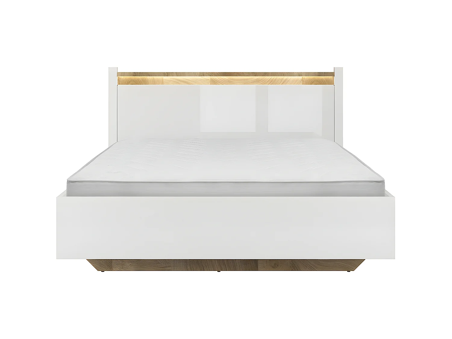 Lit 160x200 avec LED Helios Blanc laqué et Bois