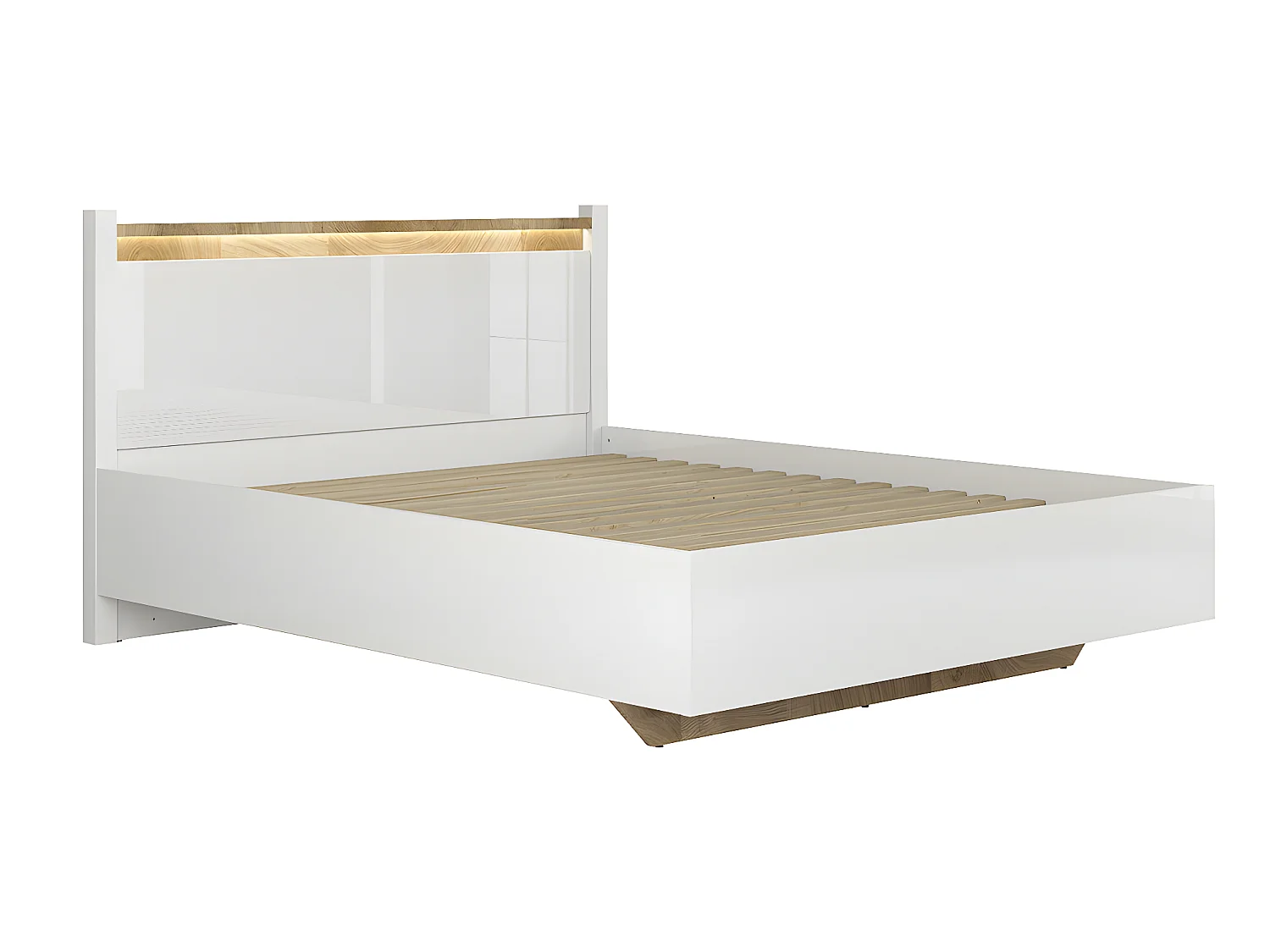 Cama de casal Helios branco e madeira 160x200