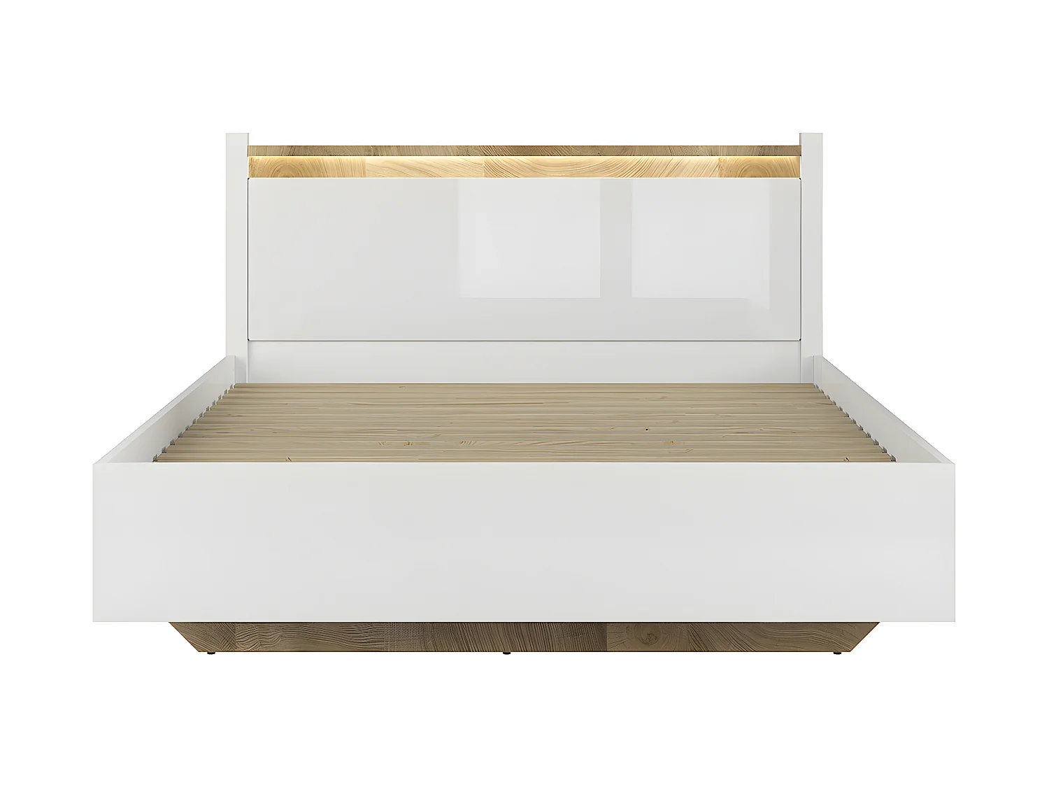 Cama de casal Helios branco e madeira 160x200