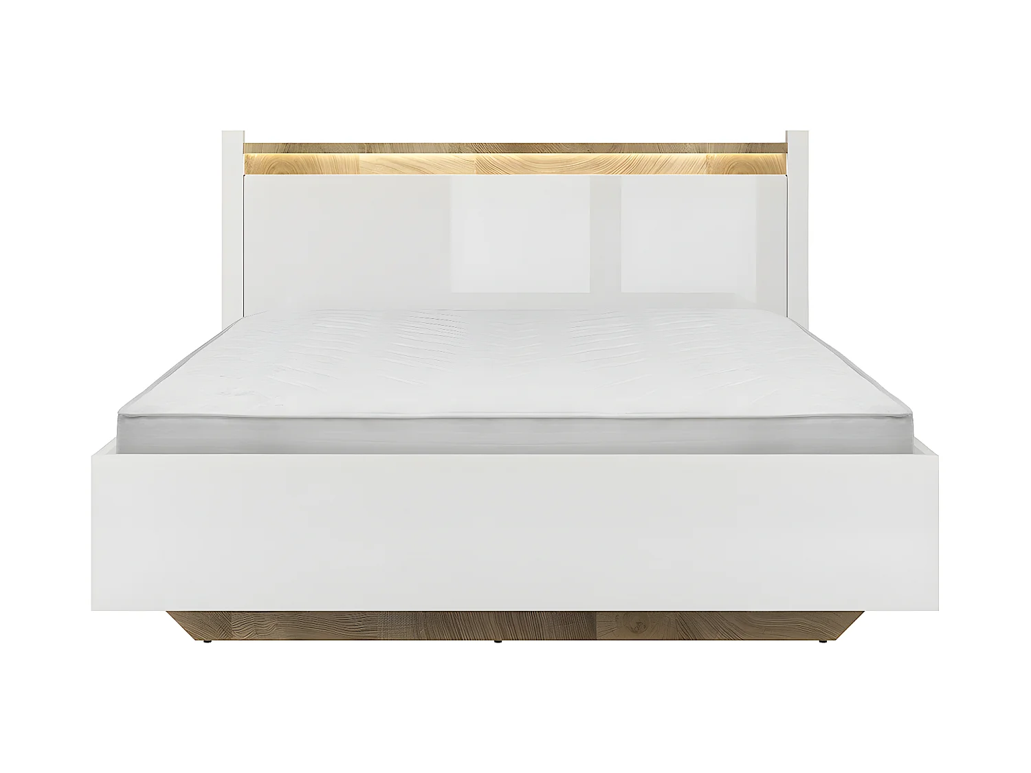 Cama de casal Helios branco e madeira 160x200