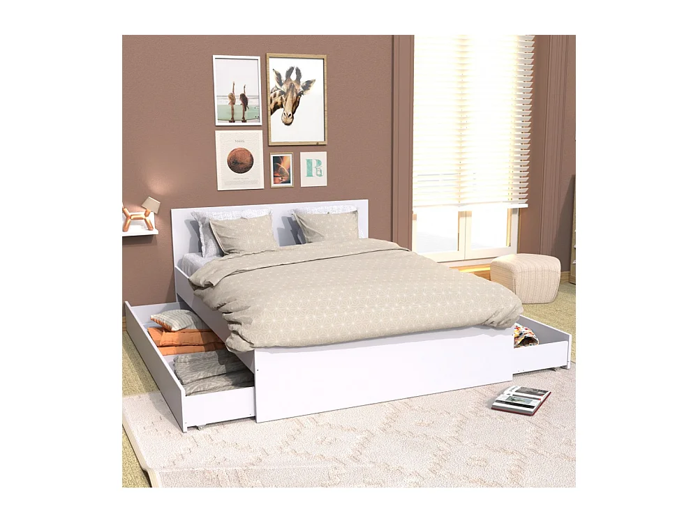 Lit OSLO 140x190 + 2 tiroirs / Blanc