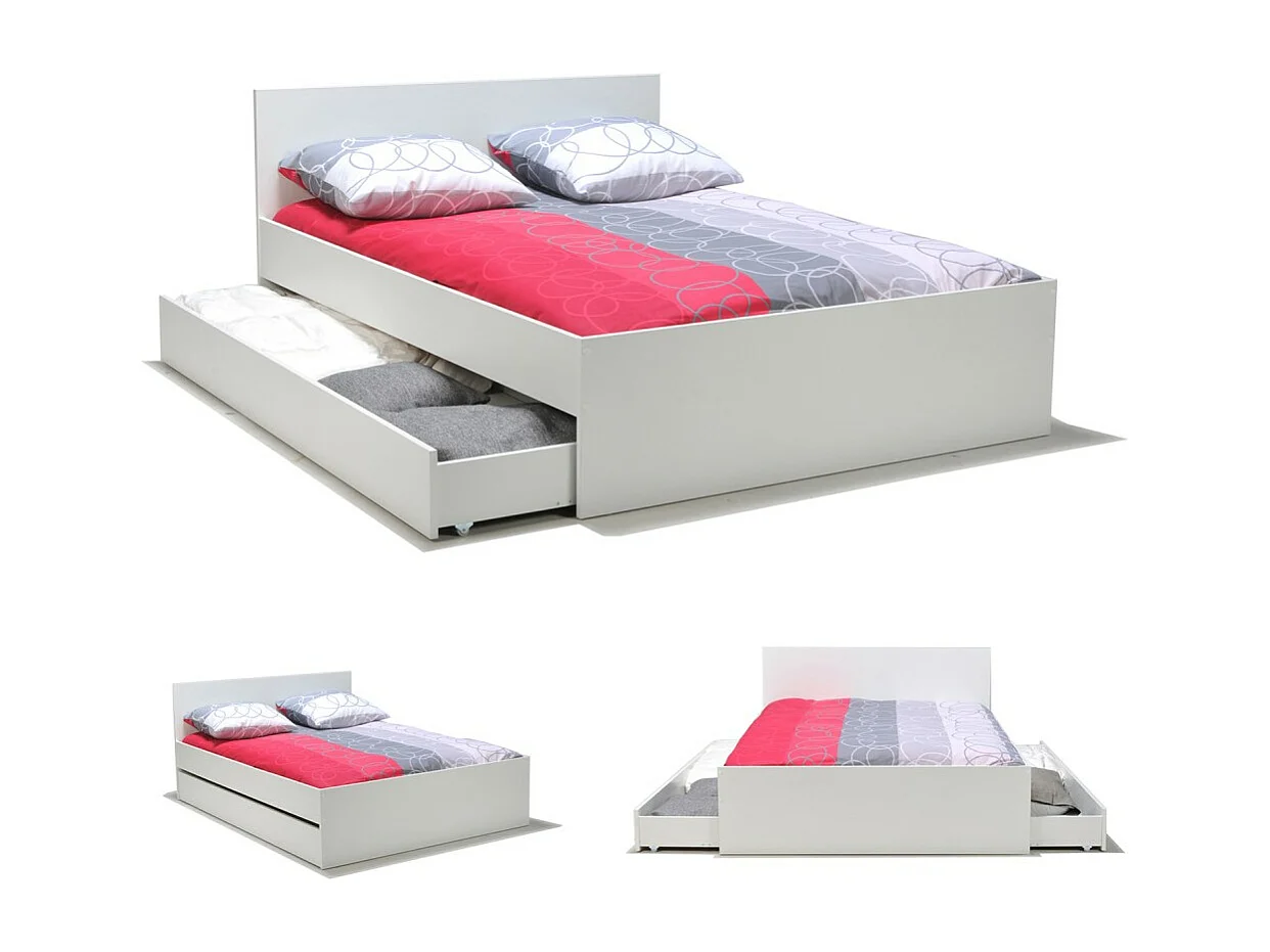 Lit OSLO 140x190 + 2 tiroirs / Blanc