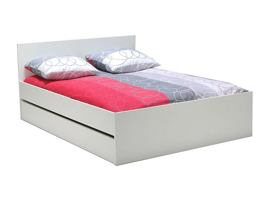 Lit OSLO 140x190 + 2 tiroirs / Blanc