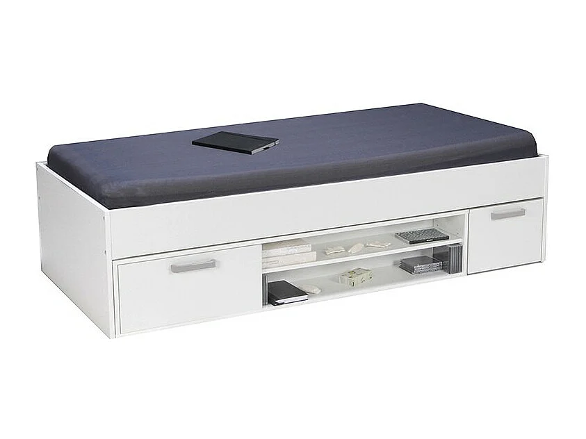 Lit TESS 90x190 + chevet + étagère + rangement / Blanc