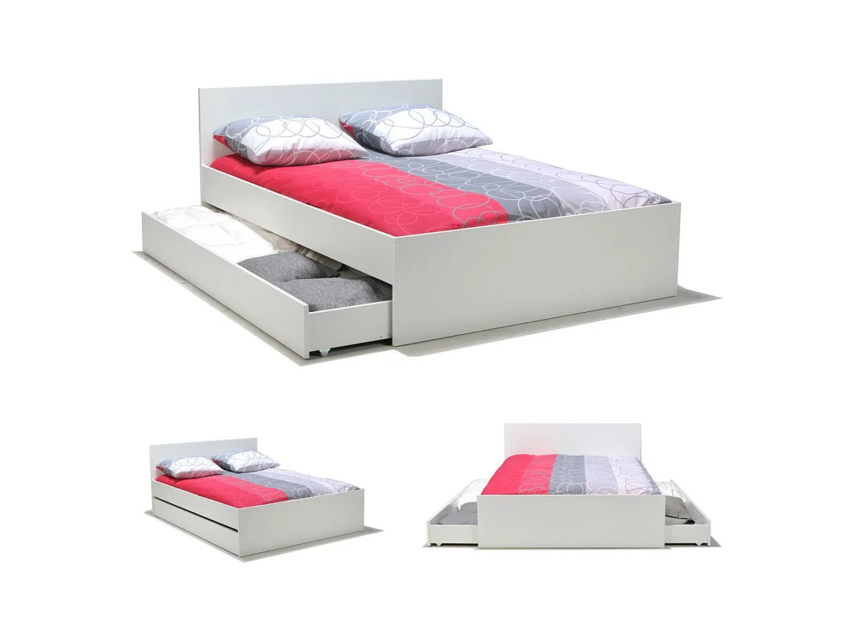 Lit OSLO 160x200 + 2 tiroirs / Blanc