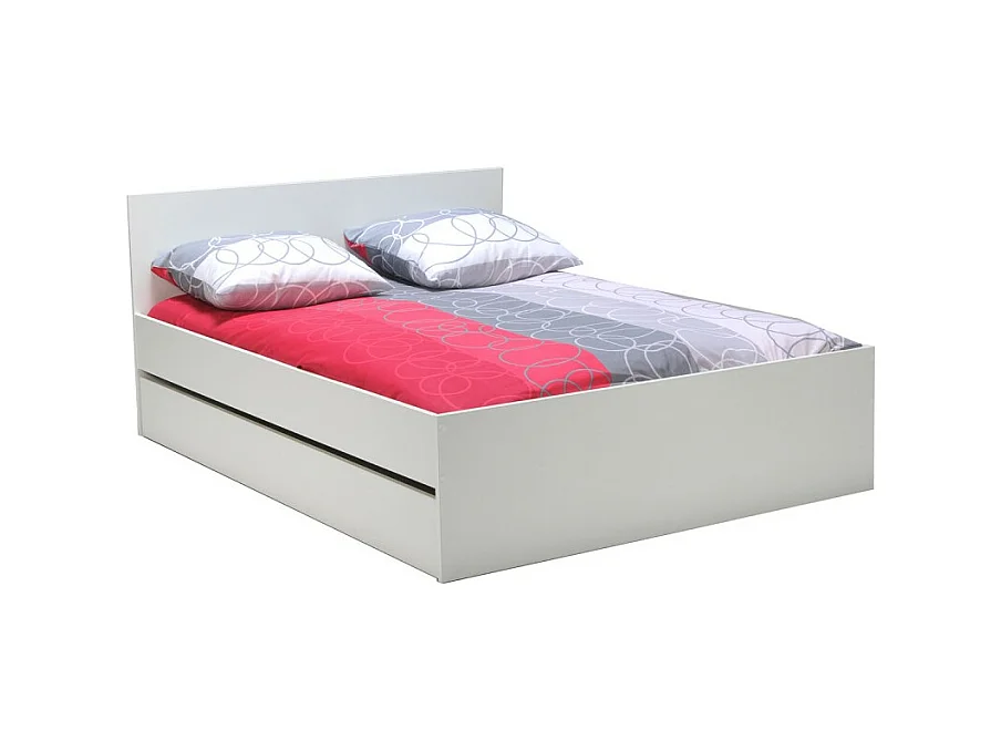 Lit OSLO 160x200 + 2 tiroirs / Blanc