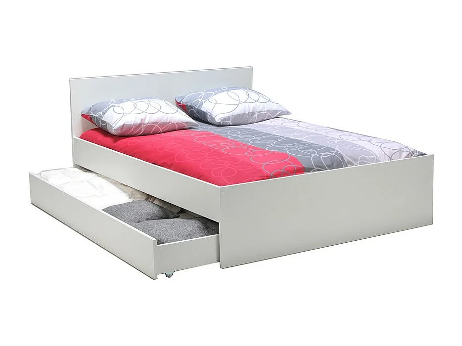 Lit OSLO 160x200 + 2 tiroirs / Blanc