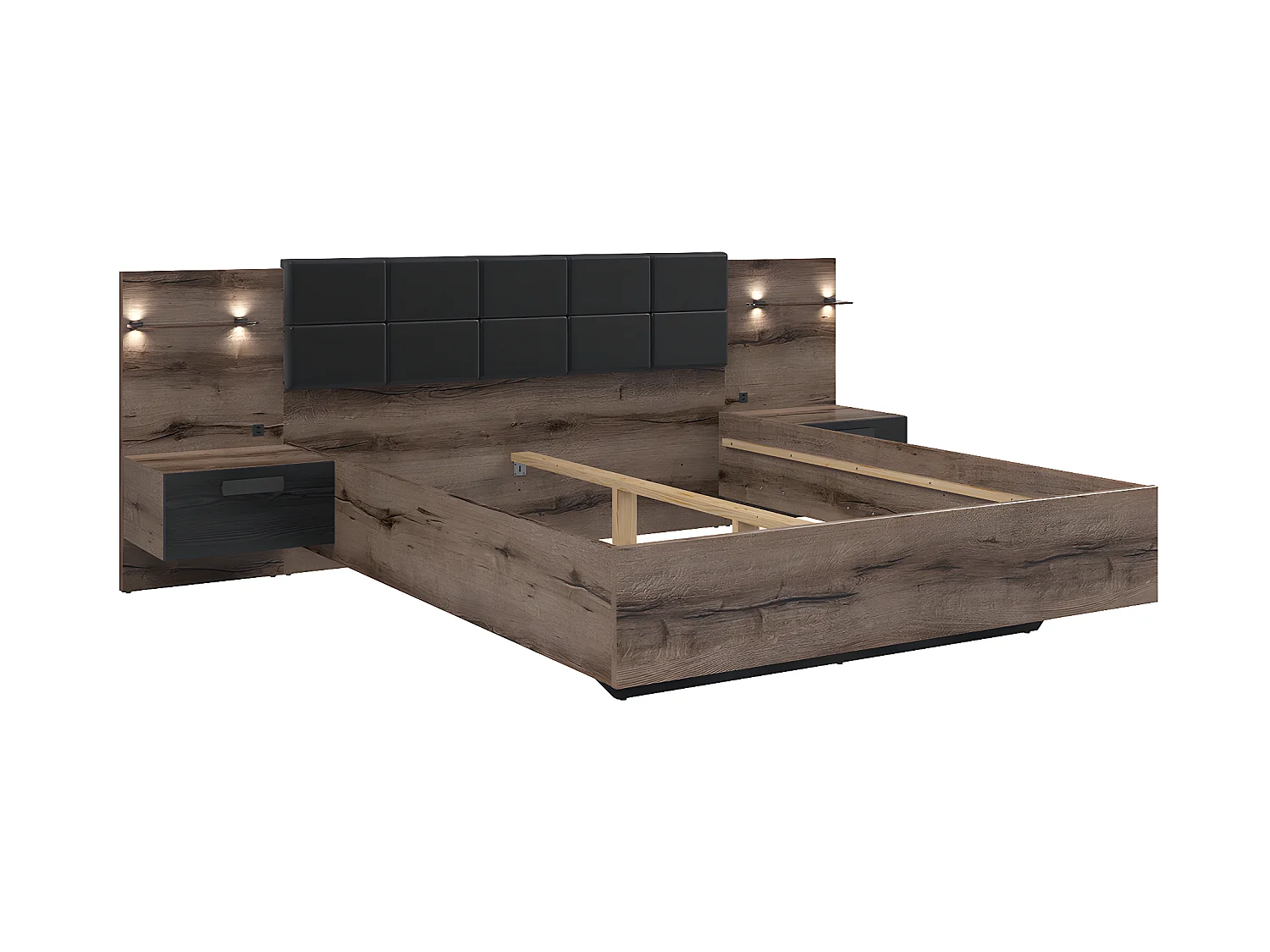 Romane Bois 160x200 LED nachtkastje en USB-aansluiting inbegrepen