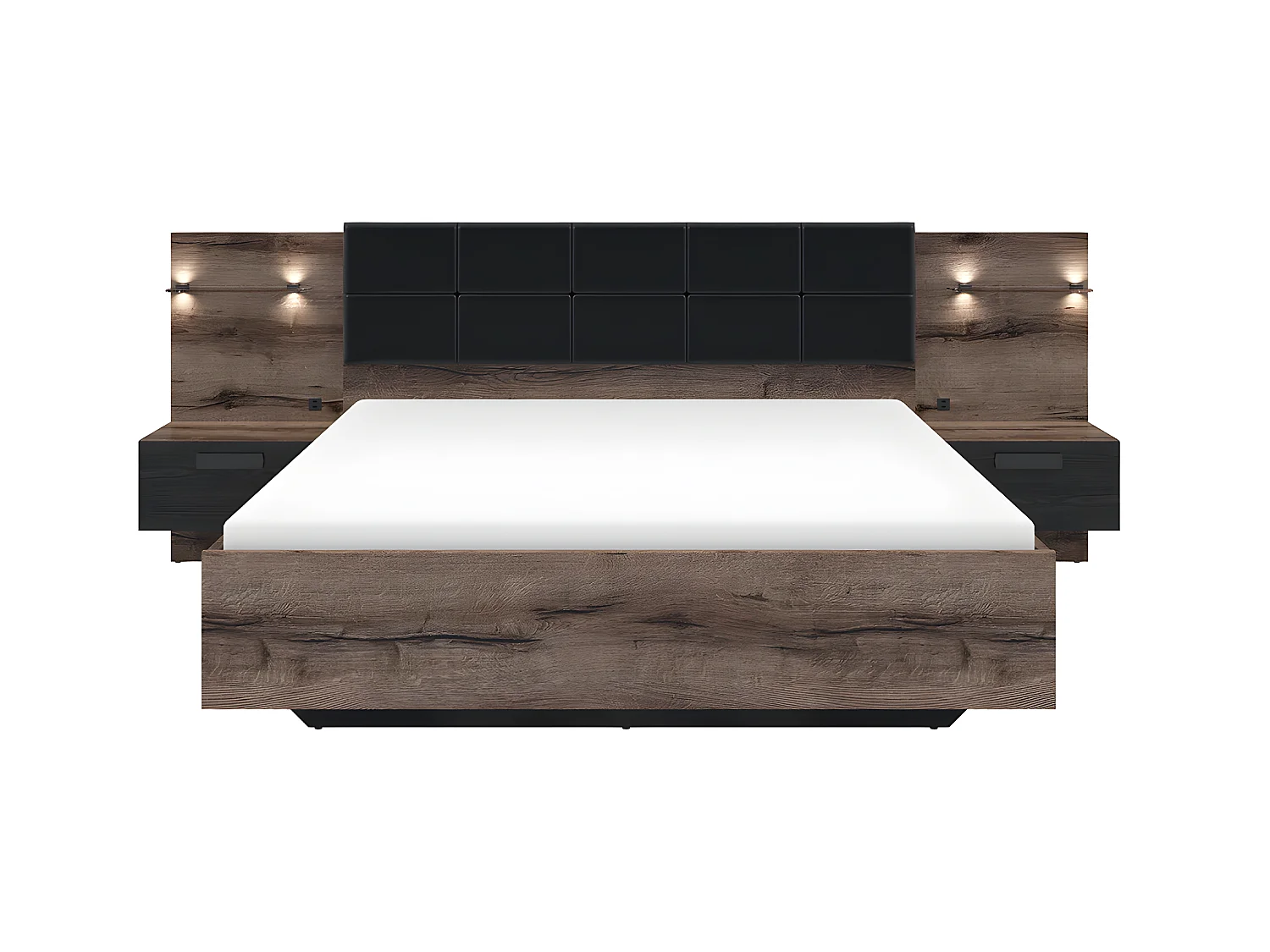 Lit 160x200 chevet LED et prise USB inclus Romane Bois
