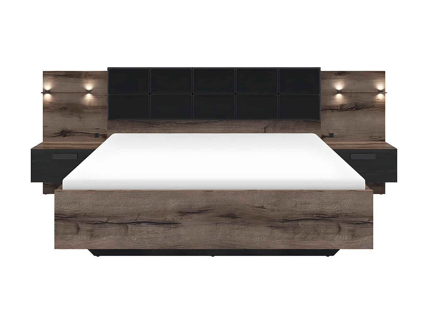 Lit 160x200 chevet LED et prise USB inclus Romane Bois