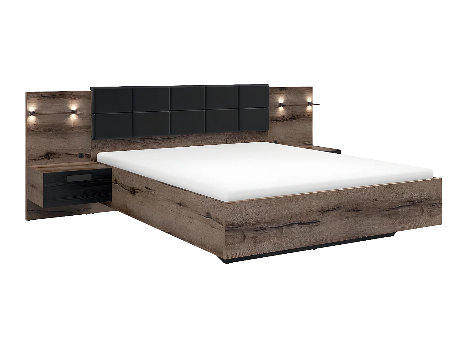 Lit 160x200 chevet LED et prise USB inclus Romane Bois