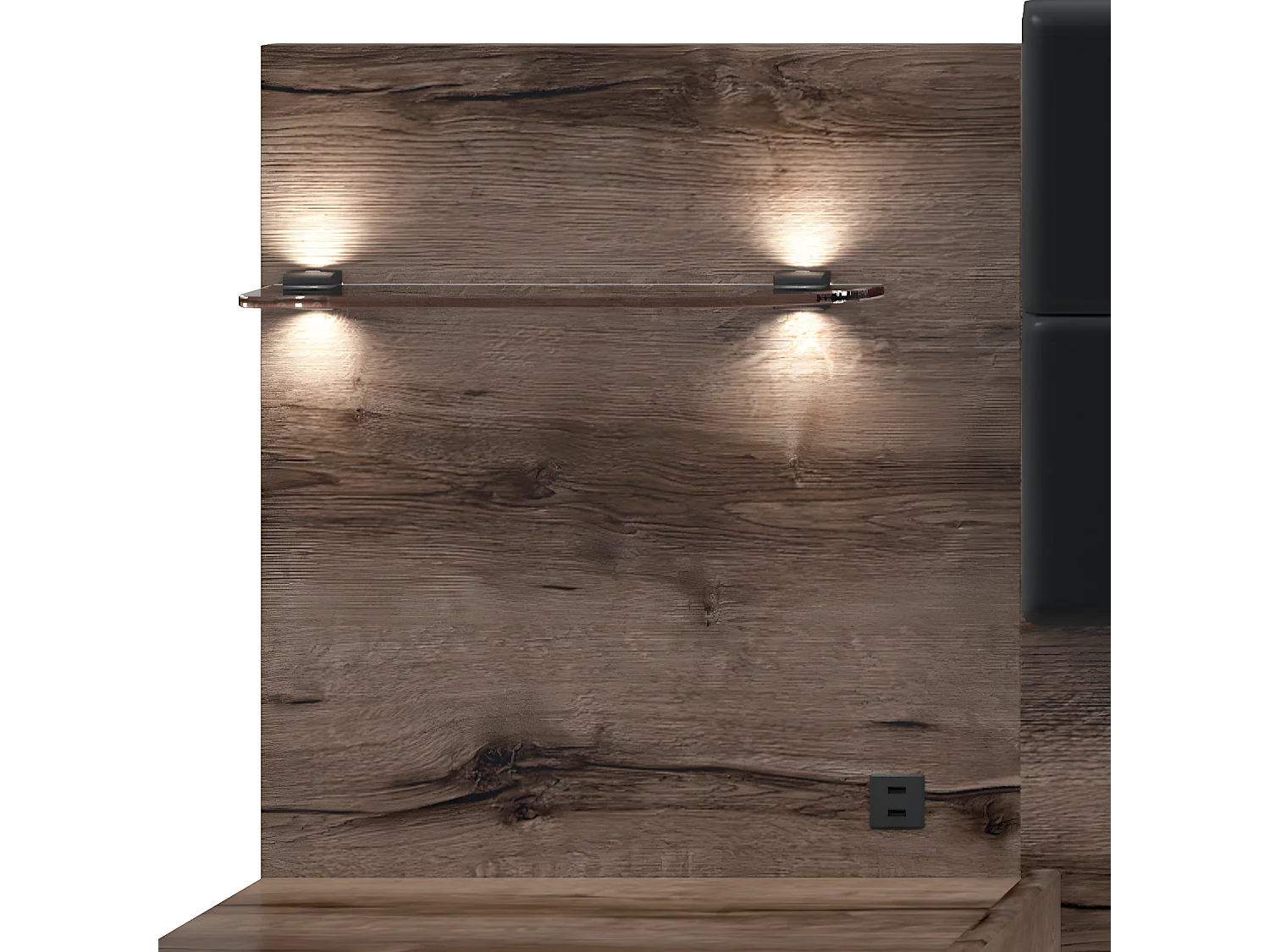 Lit 160x200 chevet LED et prise USB inclus Romane Bois