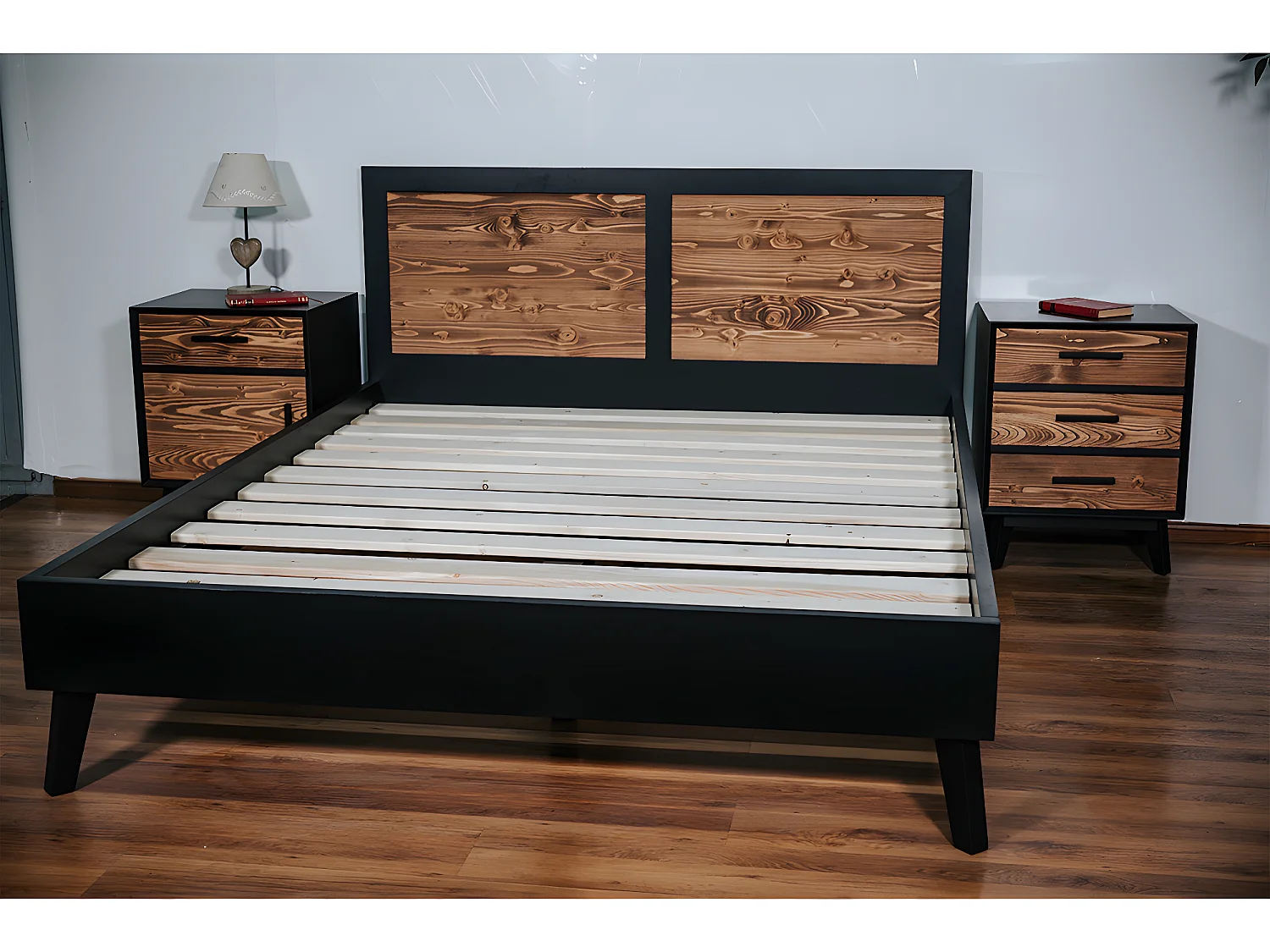 Lit 160x200 sans sommier Nostalgie - Noir et bois
