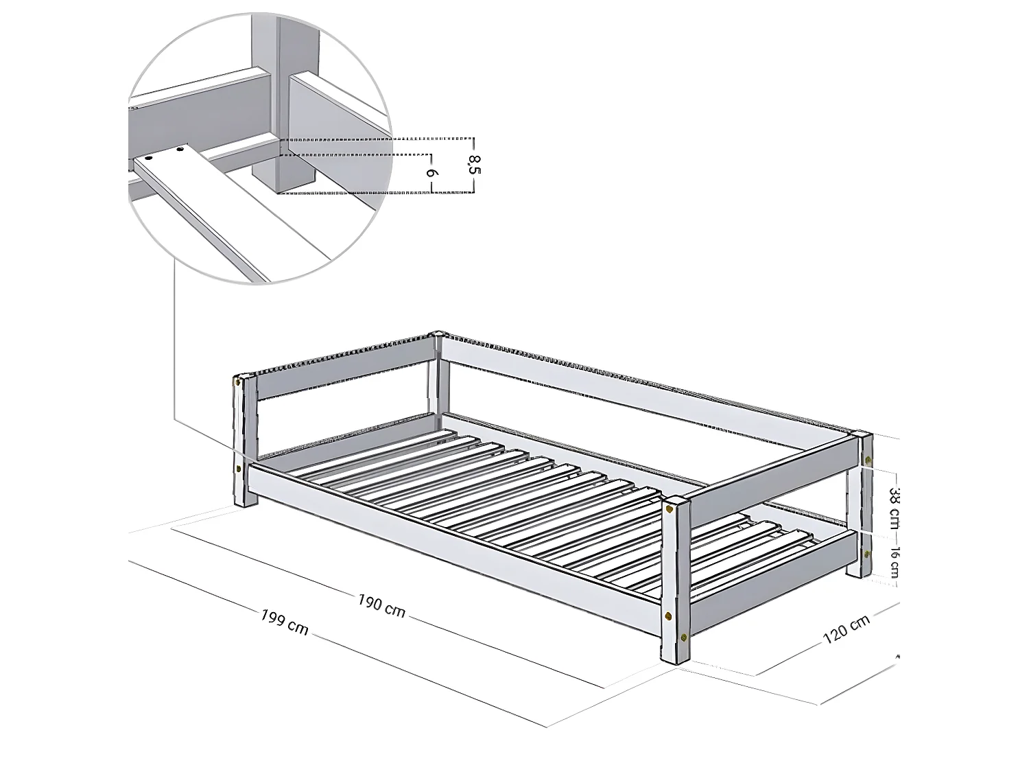 Lit enfant 120x190 Study - Blanc