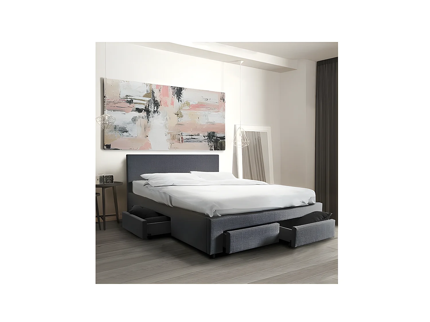 Lit LUGANO 160x200 + 1 sommier + 4 tiroirs / Gris foncé