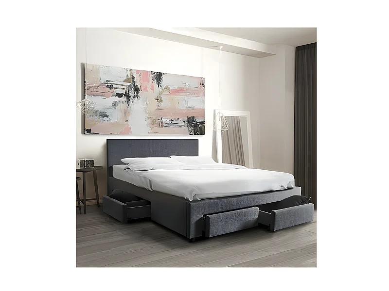 Lit LUGANO 160x200 + 1 sommier + 4 tiroirs / Gris foncé