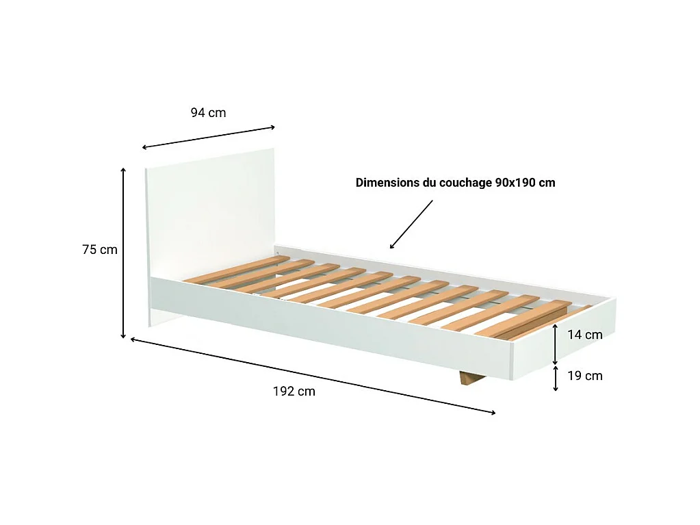 Lit LOFT 90x190 cm + sommier / Blanc